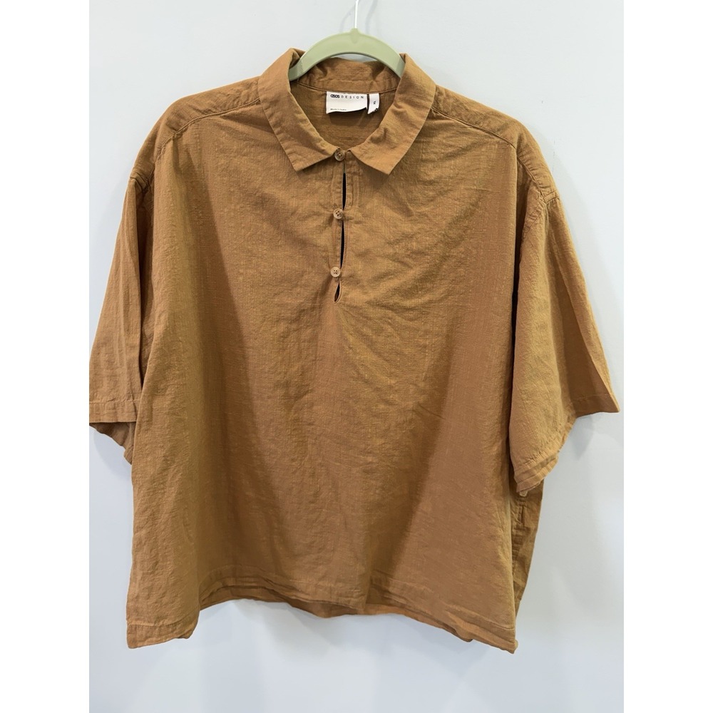 ASOS DESIGN XL Tan Boxy Oversized Cotton Shirt Short Sleeve Relaxed Fit